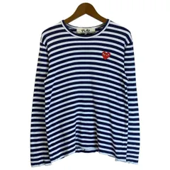 【中古】　COMME des GARCONS　ロンT　長袖　トップス　クルーネック　ボーダー　ワンポイント　ワッペン　ハート柄　AD2010　日本製　ドメスティック　古着　/1156のサムネイル