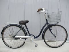 26インチ シティサイクル 6段変速 通学 ネイビー 前カゴ付き - メルカリ