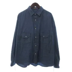 イズネス is-ness 美品 DUNGAREE SHIRT シャンブレーシャツ ポケット 長袖 コットン 青 ブルー Lのサムネイル