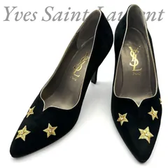 【B5441】 Yves Saint Laurent イヴサンローラン パンプス ポインテッドトゥ スエード ブラック 星 刺繍 日本製
