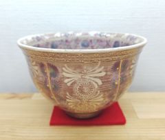 逢絢亭・新品】茶道具 茶碗 平茶碗 義山 紫君子蘭（アガパンサス）の絵