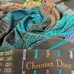 Christian Dior マルチカラー ロゴのイコライザモチーフ アート ヴィンテージ シルクスカーフのサムネイル