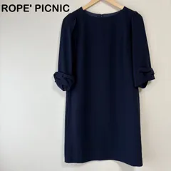 ROPE’ PICNIC タグ付き 袖リボン 七分袖 膝丈ワンピース ネイビー 38 きれいめ セレモニー
