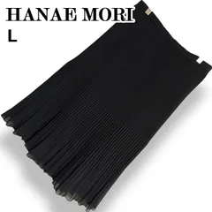 【美品】HANAE MORI ハナエモリ 森英恵 プリーツスカート ひざ丈 ミモレ丈 Aライン ウエストゴム ファスナー 高級 裏地あり 日本製 フォーマル セレモニー オフィス 通勤 上品 エレガント レディース 黒 ブラック【L】のサムネイル