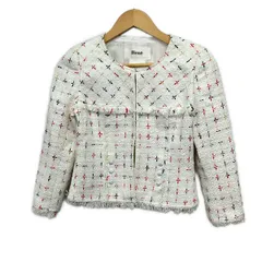 Rene(ルネ) ジャケット サイズ36 S レディース美品  - 白×レッド×マルチ 長袖/ノーカラー/TISSUE/ツイード/肩パッド/秋/冬のサムネイル