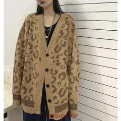 人気商品 ヒョウ柄 ス カーディガン 長袖 ニット カジュアル お洒落 メンズライク 個性的 存在感 男女兼用 通勤 通学 防寒 XL 2XL 3XLgf
