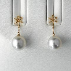 南洋白蝶真珠パールピアス 13mm ナチュラルゴールドカラー K18製 