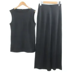 ユニクロ UNIQLO 24AW クレープジャージーセットアップ ノースリーブT ストレートパンツ S 黒 ブラック 241-472558/241-470783 /X