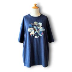 graniph カットソー 半袖 ブルー 魚 サンゴ 刺繍 肩落ち コットン 
