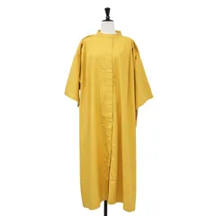 BASERANGE ベースレンジ ワンピース ヤマブキ サイズ:XS | シルク ワイド タック ノーカラーワンピース / ドレス | 5分袖 バンドカラー ドロップショルダー 比翼ボタン | トップス【レディース】【中古】のサムネイル