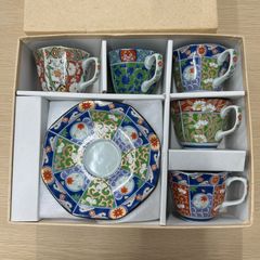 古伊万里 有田焼 仁祥窯 コーヒーカップ ソーサー 5客セット 赤 金