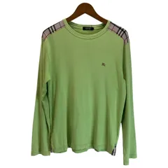 【中古】　BURBERRY BLACK LABEL　ロンT　長袖　トップス　クルーネック　バーバーリーチェック　切替　ワンポイント　刺しゅう　日本製　古着　/1156のサムネイル