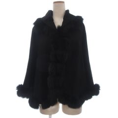 【美品】ランバンコレクション レッキスラビットファー付き ポンチョ ブラック 美品】ランバンコレクション レッキスラビットファー付き ポンチョ