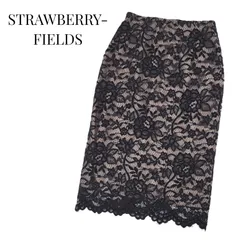 【美品】STRAWBERRY-FIELDS ストロベリーフィールズ マキシ丈スカート 刺繍 ブラックレース サイズ1 バックファスナー レディース おとなきれいのサムネイル