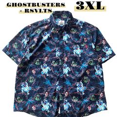 usa 헌 옷 GHOSTBUSTERS × RSVLTS 반소매 버튼 셔츠 3XL 총무늬 블랙 마시마로만 슬라이머 영화
