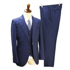 至高の逸品 ダブルブレスト ストライプ スーツ ブルー 超美品 - メルカリ