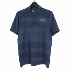ナイキゴルフ NIKE GOLF DRI-FIT スナップボタン ボーダー ポロシャツ カットソー 半袖 L ネイビー 紺 799107-410
