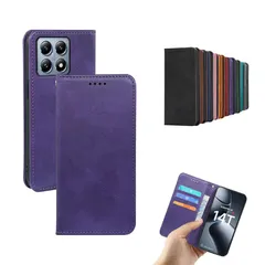 【新品】 対応Xiaomi 14T 手帳型 シェルノートブックタイプ保護カバーノートブックカード収納側マグネットブラケット機能互換性のある耐衝撃性軽量モダンシンプルファッションPUレザー折りたたみ式フル保護カバー男性と女性のスマートフォンケース用(パープル)