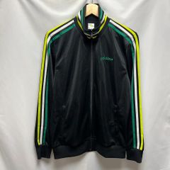 1580 アディダス ジャージ トラックジャケット 袖ライン ロゴ 黒 緑 XS