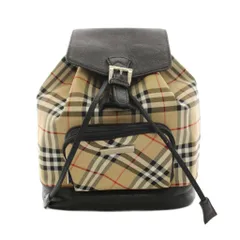 バーバリーズブルーレーベル Burberry's BLUE LABEL リュックサック デイバッグ キャンバス レザー チェック柄 巾着式 ベージュ 黒 ブラック /YT のサムネイル