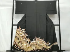 平和屋着物■豪華黒留袖　飛鶴地紙宝尽し花文　金銀彩　正絹　逸品　CABG9809fbのサムネイル