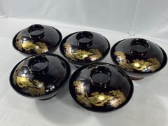 骨董 黒漆器 蒔絵 蓋付き吸い物椀 煮物椀 4客 天然木 - メルカリ