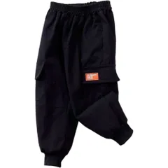 ☆ ブラック ☆ 120cm ☆ カーゴパンツ キッズ コットン ロングパンツ キッズ パンツ ズボン カーゴパンツ キッズズボン ウエストゴム 裾ゴム 子供 子ども こども 男子 男の子 長ズボン ゆったり 子供服 子ども服 ダンス ヒップ ホップ