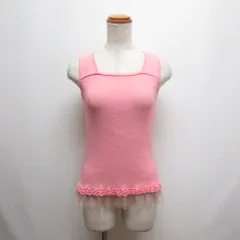 ミラショーン mila schon 美品 ノースリーブ リブ カットソー 40 ピンク チュール装飾 タンクトップ 日本製のサムネイル