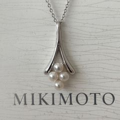 ケース付】 MIKIMOTO あこや真珠 ネックレス 5粒 リーフ SV 美品