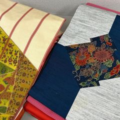 半幅帯 源氏物語謹製 紅型調 綿麻×正絹紬 長尺リバーシブル - メルカリ