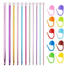 編み物道具 マフラー 手芸用品 手編み DIY手芸 帽子ニット カラフル アルミ製 レース針 ブランケット 毛糸編み針 アフガン 編み棒 初心者 編み針セット かぎ針 段数マーカー付き プレゼント アフガン針 CHANGJIQ