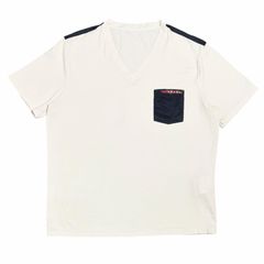 極美品］プラダ Vネック Tシャツ ホワイト XL - メルカリ
