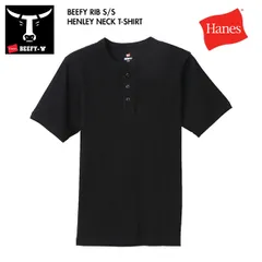［定番］Hanes ヘインズ HM1T103 BEEFY リブ ヘンリーネック Tシャツ ビーフィー メンズ アメリカコットン 90ブラック XLのサムネイル