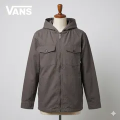 VANS ヴァンズ 中綿ジャケット Lサイズ ブラウン カーキ フード付き ジップアップ ブルゾン 裏地総柄 ロゴ刻印 ストリート スケーター 秋 冬 アウター #K045-1のサムネイル