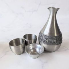 未使用】大阪錫器 錫製 酒器セット 徳利 ぐい呑み5客 日本製 お猪口