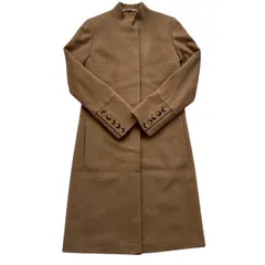 BURBERRY バーバリー ロングコート レディース UK8 M L相当 ウール カシミヤ ベージュ ノーカラー スタンドカラー フードなし 上品 高級 アウター 秋冬 通勤 通学 ブランドのサムネイル