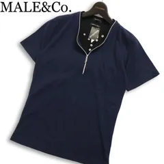 【新品 未使用】 MALE&Co. タカキュー 春夏★ 半袖 ハーフジップ リブ スリム Tシャツ カットソー Sz.M メンズ 紺のサムネイル