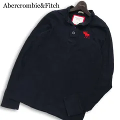 Abercrombie&Fitch アバクロンビー＆フィッチ 通年★ 長袖 スリム ロゴ刺繍 ヘンリーネック ポロシャツ Sz.M メンズ 紺