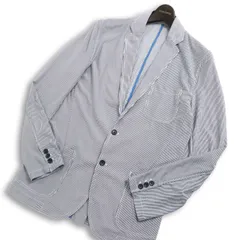 NAVY PREMIUM ネイビープレミアム 春夏★ シアサッカー ストライプ アンコン テーラード ジャケット ブレザー Sz.L メンズ
