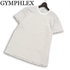 GYMPHLEX ジムフレックス 春夏 コットン100％★ 半袖 ストライプ ロゴ刺繍 ジャージー Tシャツ カットソー Sz.M メンズのサムネイル