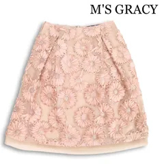 M'S GRACY エムズグレイシー 通年★ 花柄 レース 刺繍 ひざ丈 フレア スカート Sz.38 レディースのサムネイル