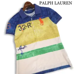 RALPH LAUREN ラルフローレン 【THE SKINNY POLO】 ビッグポニー刺繍♪ 半袖 ペイント ボーダー ポロシャツ Sz.L レディース