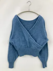 SNIDEL スナイデル ニット/セーター ONE SIZE ブルー ウール・ニット 無地 ショート丈 長袖 Vネック ボートネック ナイロン レディース