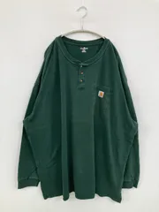 Carhartt カーハート Tシャツ/カットソー グリーン 無地 ワンポイント ブランドロゴ 長袖 ミドル丈 ヘンリーネック クルーネック(丸首) メンズ