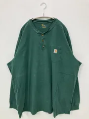 Carhartt カーハート Tシャツ/カットソー 3XL グリーン 無地 ワンポイント ブランドロゴ ミドル丈 長袖 ヘンリーネック メンズ