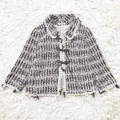 René TISSUE社生地 サマーツイードジャケット 七分袖 リボン ミックスツイード 日本製 上品 ホワイト系 36サイズのサムネイル