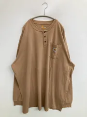 Carhartt カーハート Tシャツ/カットソー 3XL ベージュ 無地 ワンポイント ブランドロゴ 長袖 ミドル丈 ヘンリーネック メンズ