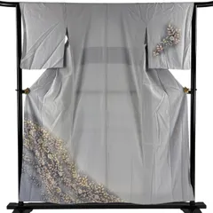 付下げ 身丈154cm 裄丈64cm M 袷 翠山工房 やまと 落款 辻が花 ぼかし 青灰色 正絹 秀品 【中古】のサムネイル