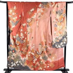 ⭐︎K0602 正絹 振袖 レンタル店放出品 ピンク ガード加工 梅 9号