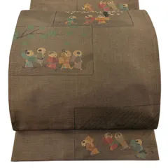 【美品】 袋帯 秀品 木屋太 落款 人物 桜 茶色 六通 正絹 【中古】のサムネイル